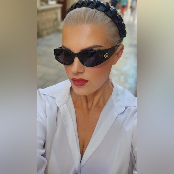 💯 Original Gucci Monogram Acetate Cat-Eye Sunglasses - Picture 14 of 16